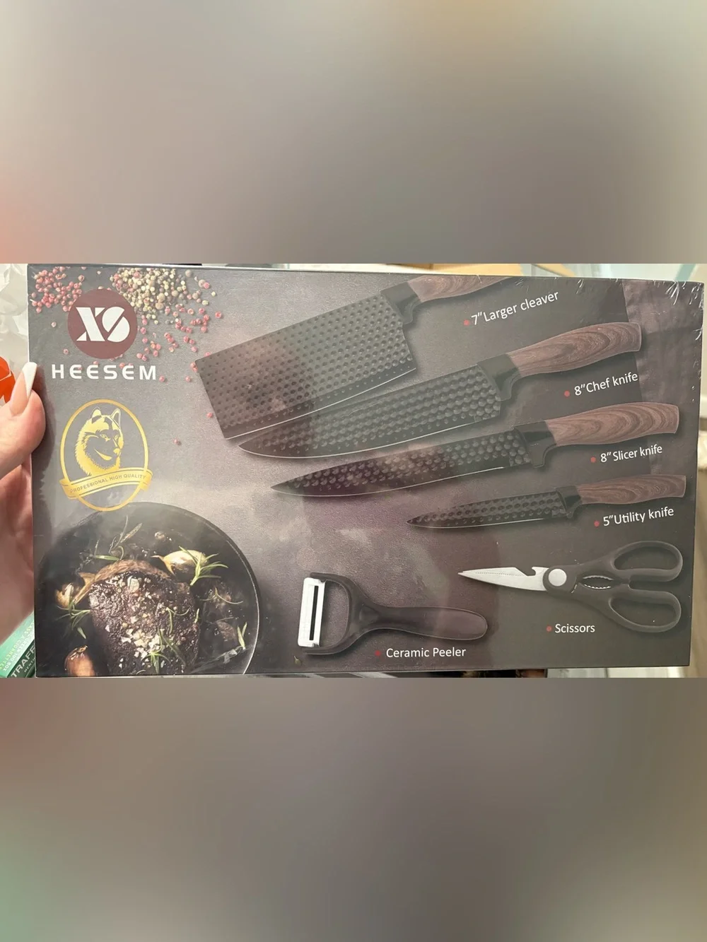 HEESEM 6-Piece Kitchen Knife Set | New in Sealed Box | Black